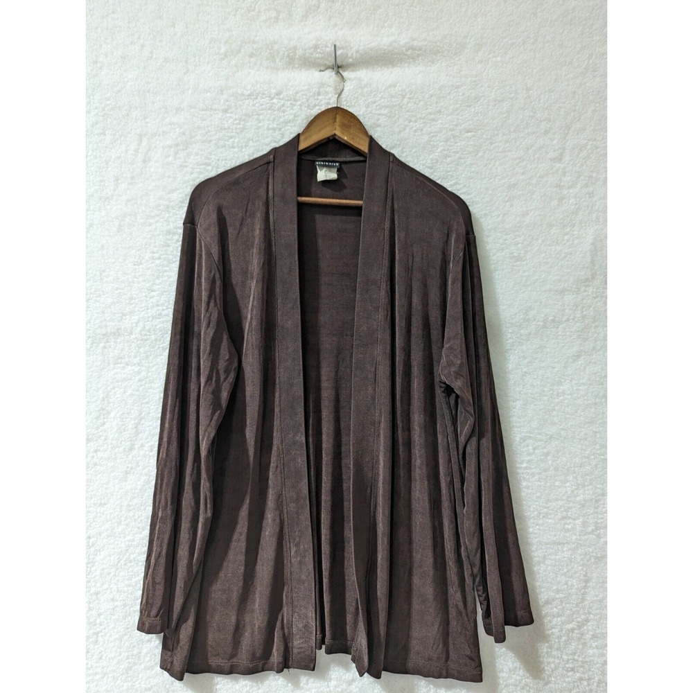 Vintage Citiknits Open Front Brown Stretch Knit Jacket Brown Long Sleeve USA L - Picture 2 of 11